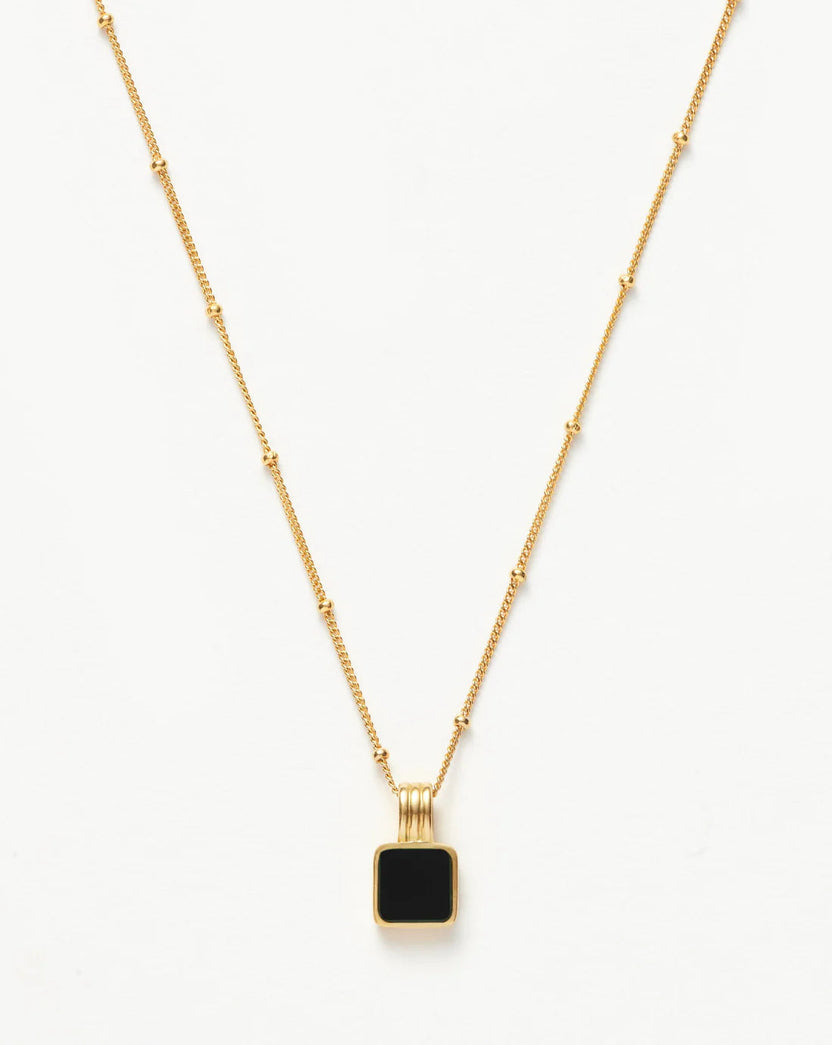 Square Onyx Pendant Necklace – Delicate Chain, Protection Stone