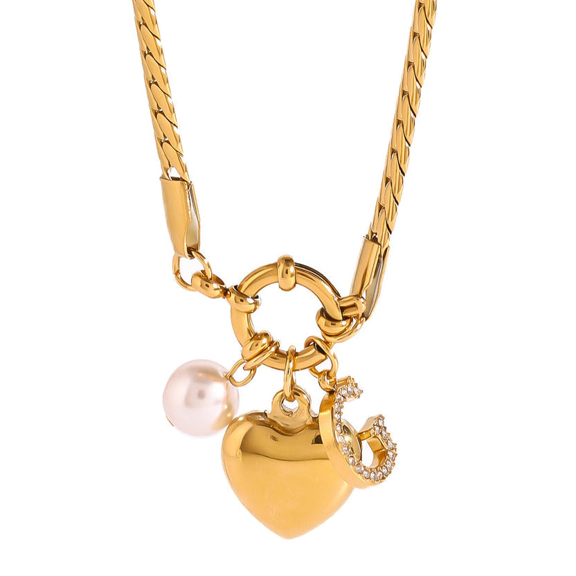 Diamond Heart Pendant Necklace – Letter Clavicle Chain