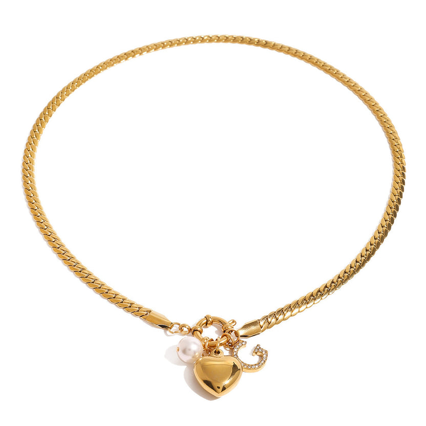 Diamond Heart Pendant Necklace – Letter Clavicle Chain