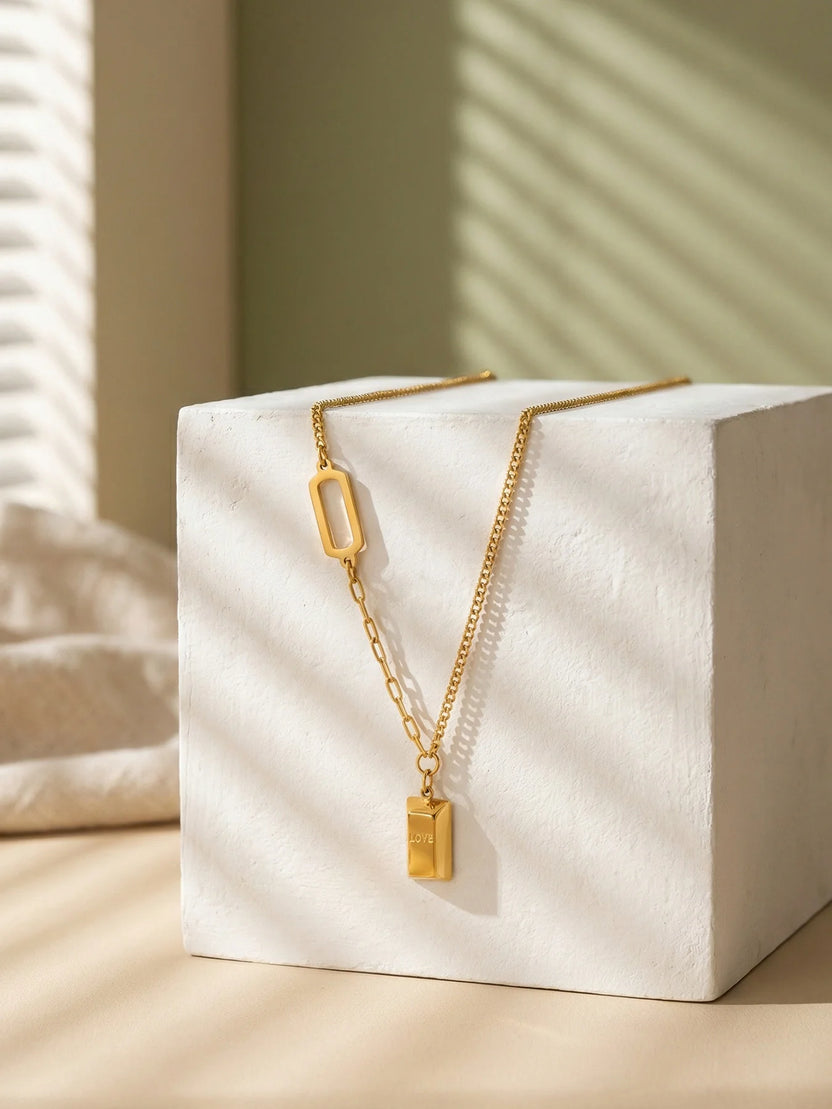 14k gold mini gold bar necklace